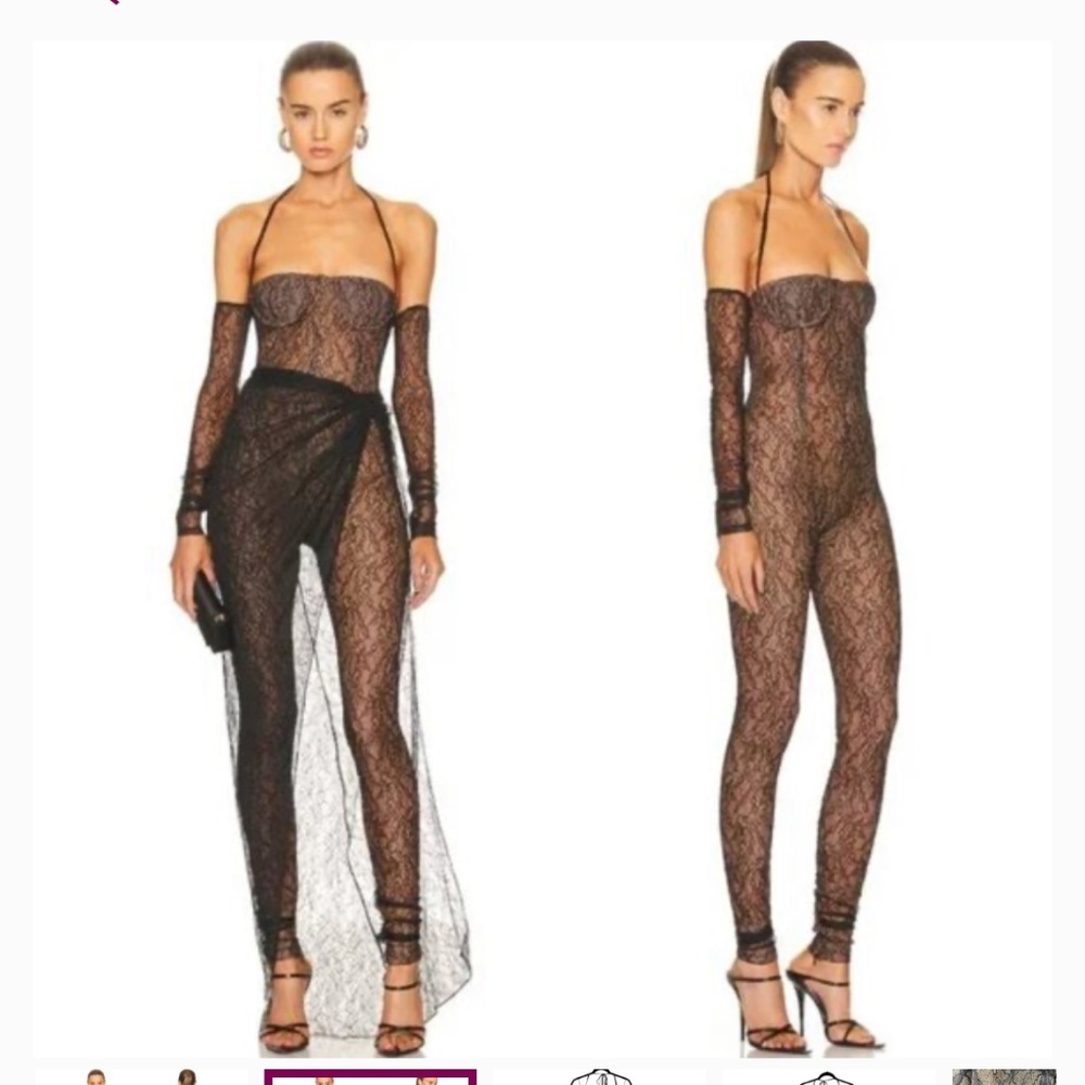 LaQuan Smith Sheer Lace Halterneck Jumpsuit NWT